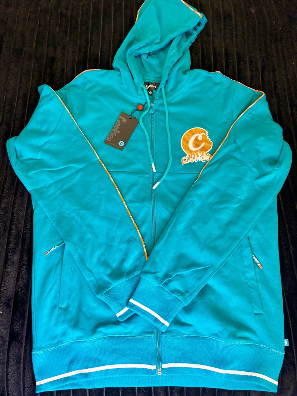 Men's Zip-Up Hoodie in Teal with Contrast Piping